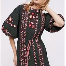 Free People Forest Green Embroidered Floral Dress