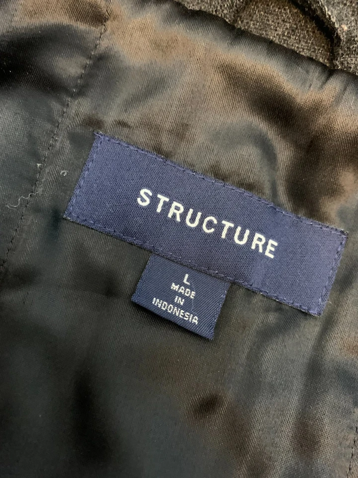 Structure Jacket Mens L Wool Nylon Bomber Lined Preppy Charcoal Zip Up Coat - Image 4 of 4