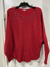 Maglione rosso Vita Milano L strass impreziosito scollo a scoop festa top