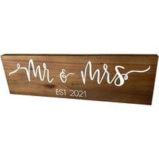 Mr  Mrs 2021 Large Wedding Hanging Sign Present Gift Decoration - Brown