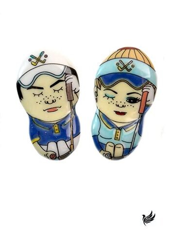 Tubbies Chopsticks Rest Kutani Ware Golfer Set of 2 / Men and Women - Picture 1 of 3