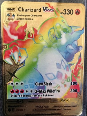 Gold Metal Charizard VMAX Pokémon Card-Collectible Gift Display! Perfect Gift! 