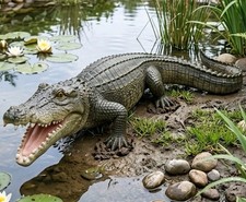 Gartenfigur großes Krokodil mit offenem Maul Teichfigur Teich Dekoration ca 60cm