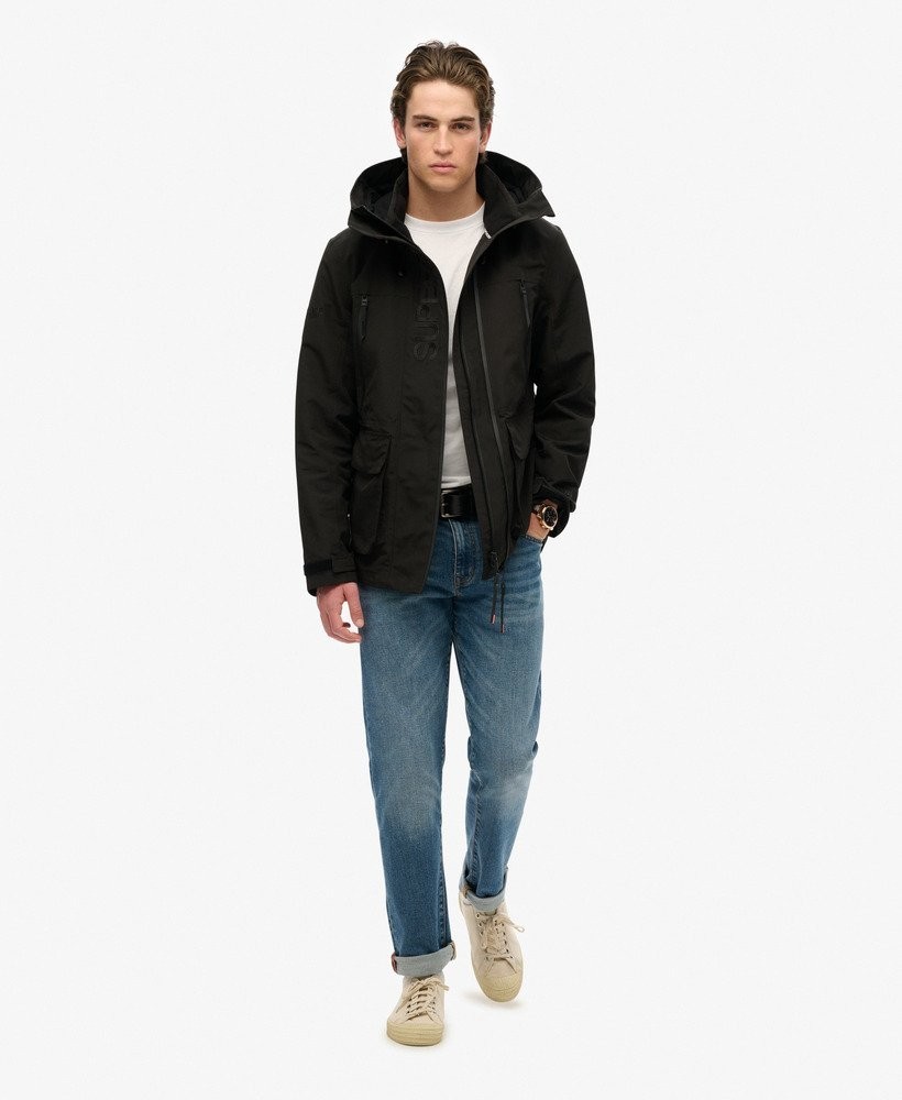 Superdry Jacket Coat Hooded Ultimate Windbreaker Jacket Zip Pockets Black Orange image 8