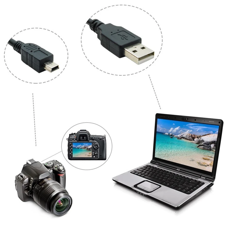 Cabo conector macho 1-15 pés USB2.0 A tipo macho para mini USB2.0 B tipo 5 pinos preto - Imagem 4 de 4