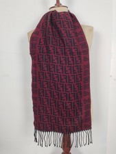 Fendi genuine vintage patterened Maroon / Black Wool winter Scarf Scarves