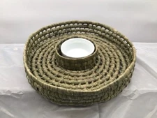 Wicker Chip n Dip Platter 16”  Woven with White Ceramic Bowl High Quality