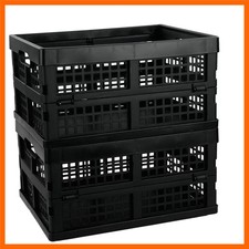 16 L Black Folding Storage Crate, 2 Packs Plastic Collapsible Crates