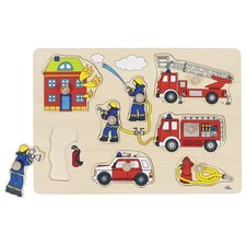 Goki 57907 - Steckpuzzle Feuerwehr Holzpuzzle aus 8 Teilen bunt bemalt