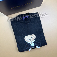 POLO RALPH LAUREN Metallic Black Holiday Polo Bear Sweater Women s Small