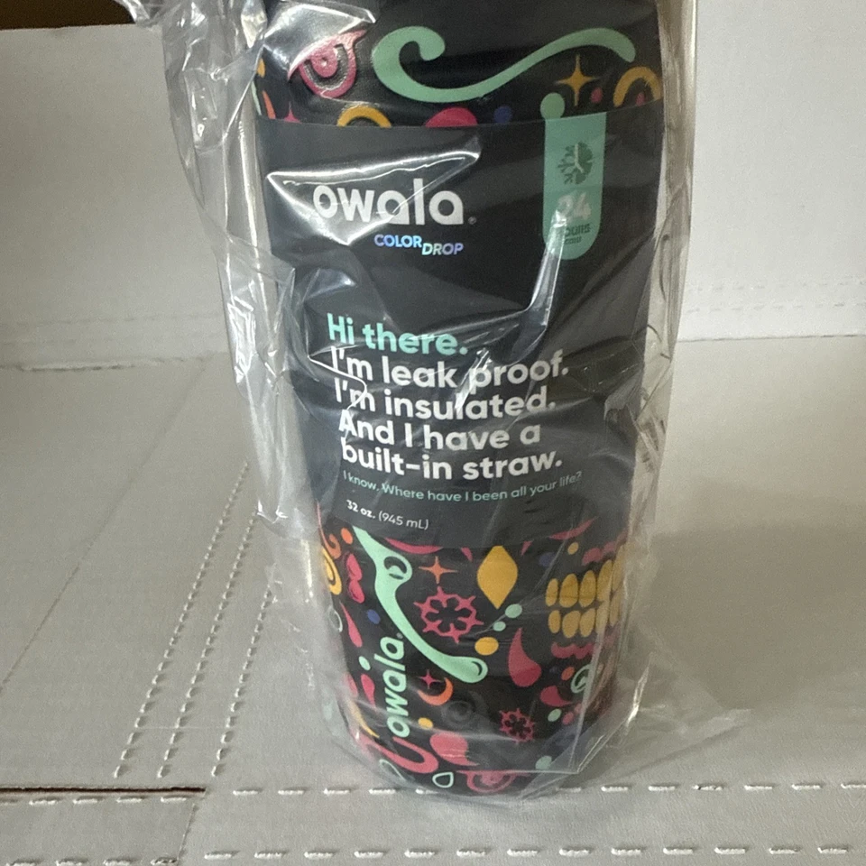 Бутылка для воды Owala FreeSip Sugar Skull 32 унции нержавеющая сталь совершенно новая - Изображение 4 из 4