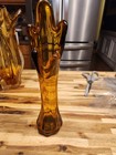 Vintage MCM Hand Blown 5 Finger Swung Vase Rootbeer Amber Color 10 3/4" — photo 1