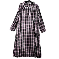 Ekouaer SIZE XXL Flannel Long Sleeve Nightgown Wht Eyelet Trim Mid-calf Length