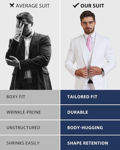 MY'S Men's 3 Piece Slim Fit Suit, One Button Jacket Blazer Vest Pants Set and Ti - Picture 3 of 23
