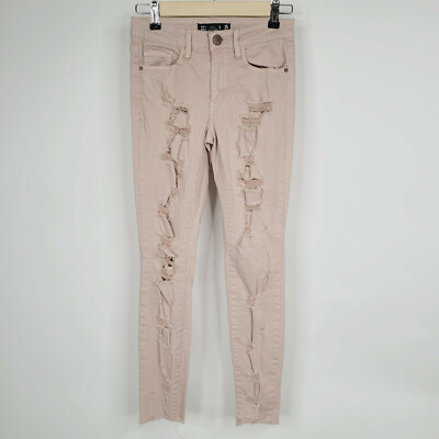Design Lab Womens Jeans 25 Pink Mid Rise Skinny Ripped Stretch Denim Pants