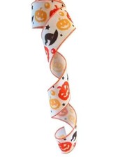 2.5" Wired Halloween Pumpkin and Hats Ribbon  10 Yard Roll 