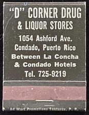 D Corner Drug Condado Puerto Rico Full Vintage Front-Striker Matchbook A-2049