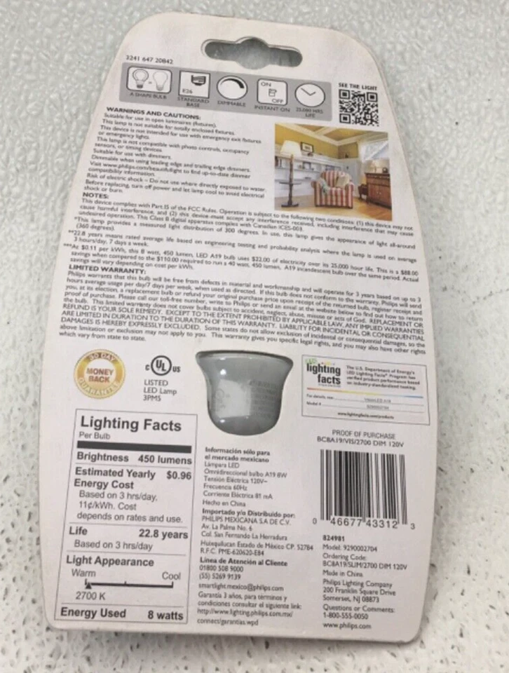 433128 PHILIPS Slim Led A19 8w (40w) 2700k 120v E26 Dim - Image 3 of 4