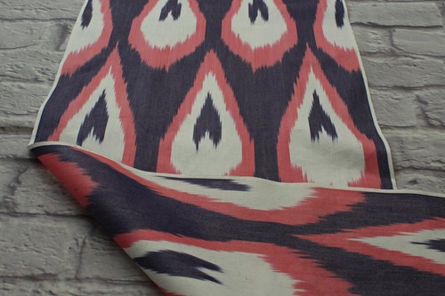 3.0 m Uzbek cotton handmade Ikat fabric/Blue cloth for craft,upholstery,decor - Picture 4 of 8