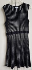 Calvin Klein Sweater Dress Black And White Vertical Stripe Sleeveless L