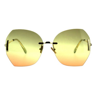 Womens Rimless Sunglasses Oversized Fashion Ombre Color Lens UV 400