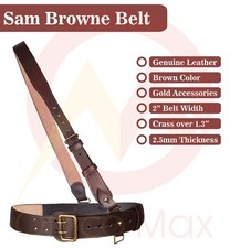 British Army Officers Sam Browne Military Leather Belt Crossover Shoulder Strap