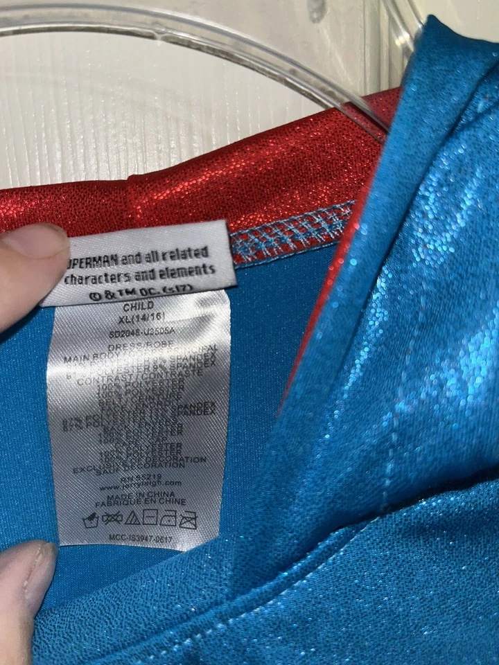 DC Comics Superman Kids Supergirl Halloween Costume Hooded Dress 14-16 Cosplay - Image 3 of 4