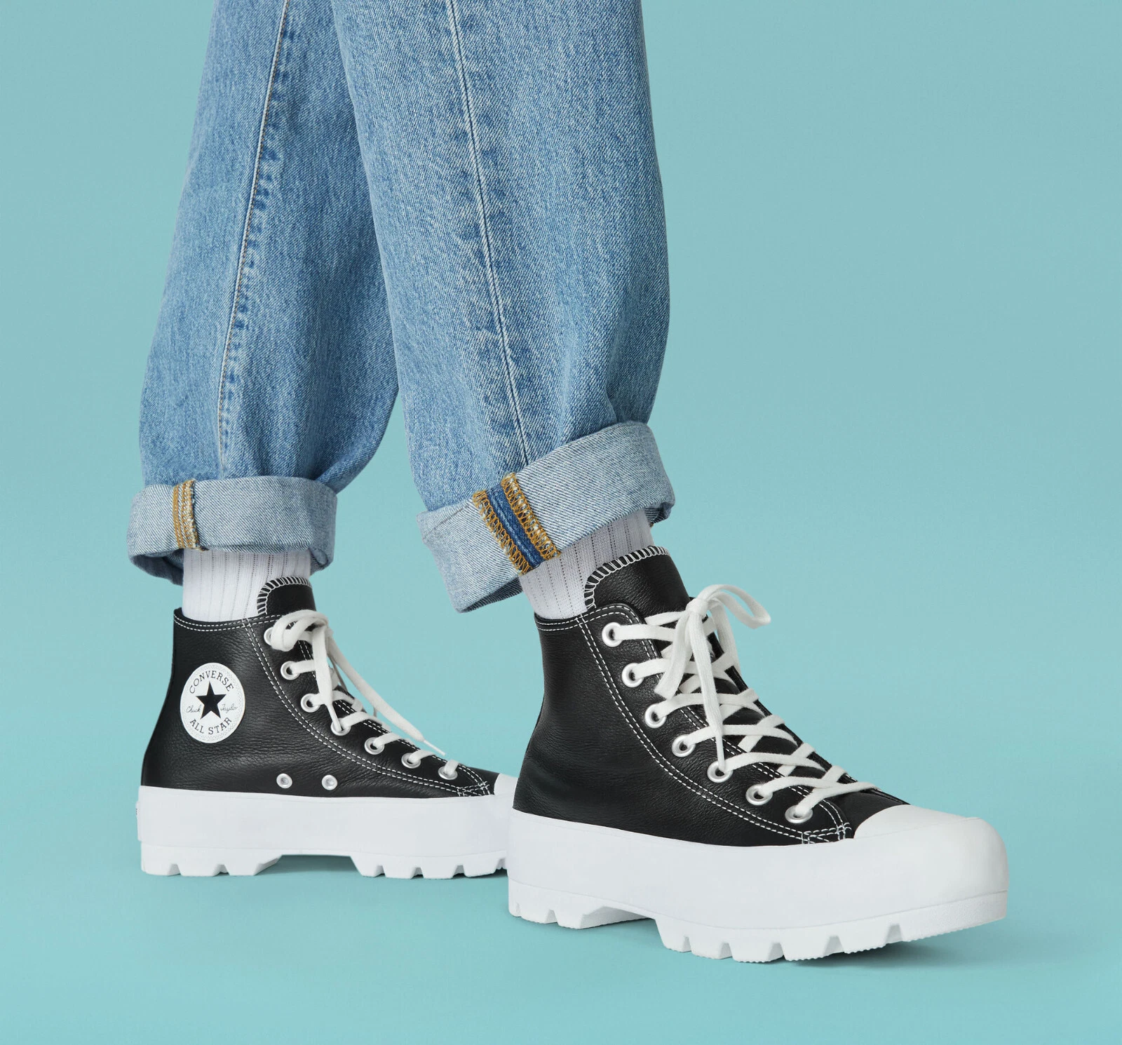 Converse Chuck Taylor All Star Scarpe In Pelle Lugged Nere E Bianche UK 8.5