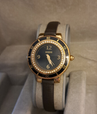 Vintage Ecclissi Gold Watch with Dark Brown Leather Strap Women main image 3