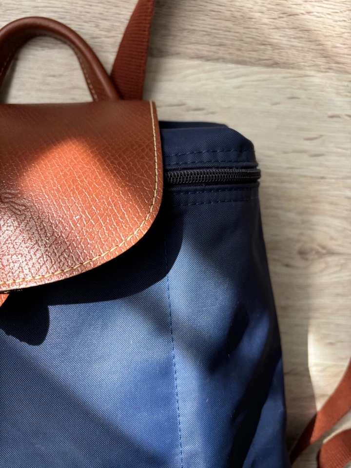Longchamp Brown/Navy Blue Nylon Le Pliage Backpack USED - Image 3 of 4
