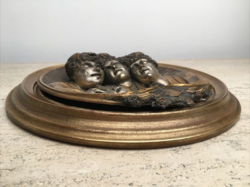 Antikes Hochrelief Rund Wandrelief Drei Geisha Frauen Messing Metall Viktorianisch - Bild 2 von 12
