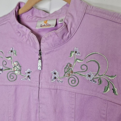 Quacker Factory Women's Lavender Pink Jacket Zip Floral Sequin Pockets Large - Picture 4 of 14