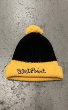 Vintage West Point Knit Beanie Chain Stitch Fold Up Pom Pom USMA ARMY
