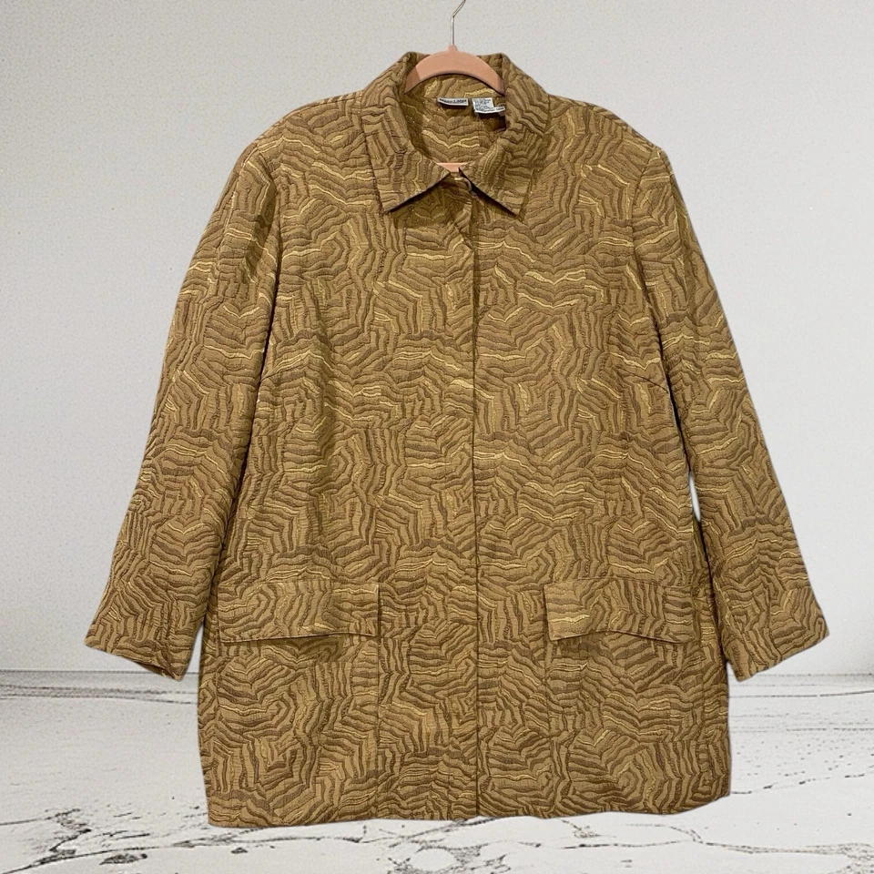 Chaqueta de jacquard Newport News estilo fácil para mujer talla 18W dorada metálica Foto 2 de 4