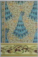 VERNEUIL original 1897 lithograph Animal décoration Art Nouveau Peacock pl. 21