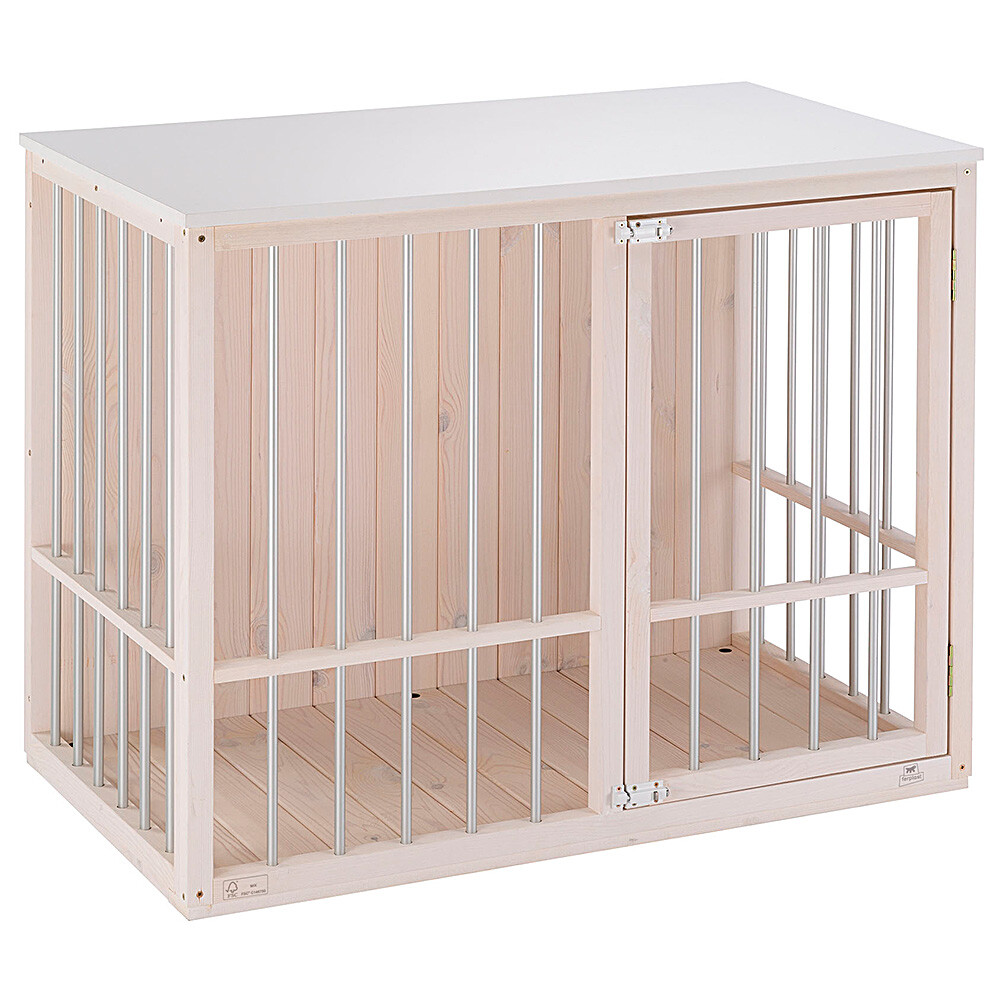 Cuccia interni cani legno FSC™ sbarre alluminio versatile chiusura di sicurezza