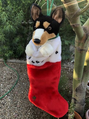 Basenji Holiday TRI Dog Christmas Sock Stocking Plush 16  Wired Ears Jingle Bell