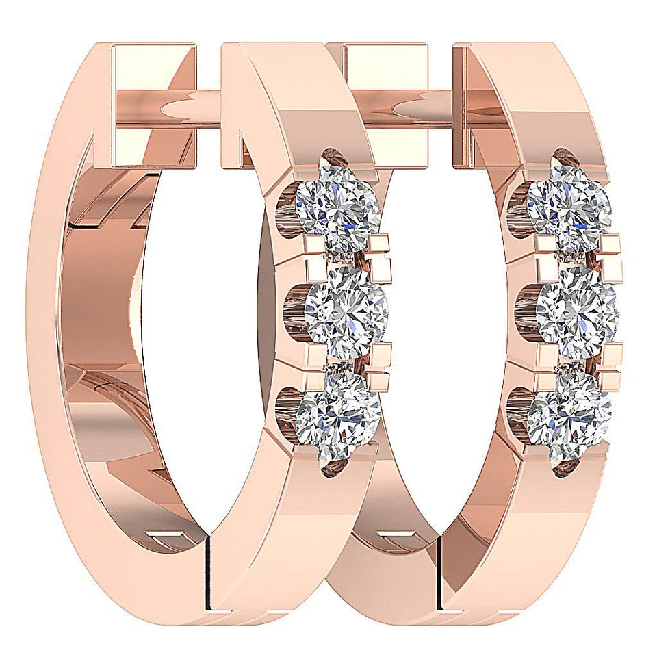 Серьги-кольца круглой огранки с бриллиантами I1 G 0,20 карата оценка комплект зубцов из белого золота 14 карат - Изображение 2 из 4