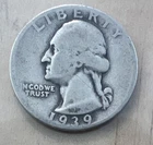 1939-D Denver Mint 90% Silver Washington Quarter
