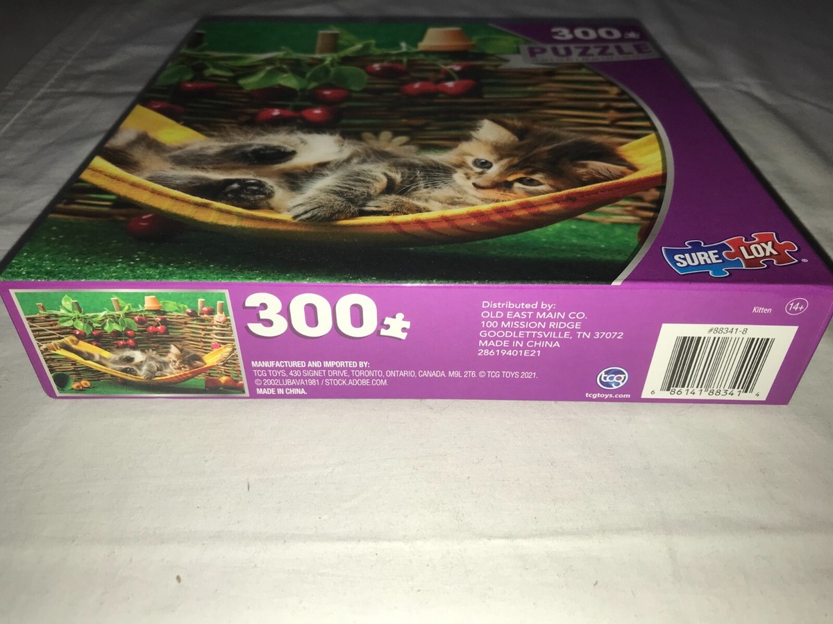 TCG TOY Sure Lox 300pc JIGSAW PUZZLE Cat KITTEN Cherry Basket