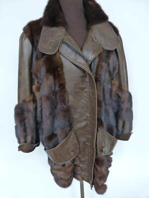 Mink jacket with leather blouson women men real fur size 46 to 54 mink leather