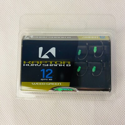Size 12 Barbed Weed Green Korda Kaptor Kurv Shank Hooks Carp Fishing Tackle