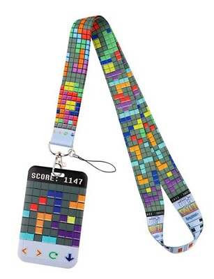 Classic Arcade Game Tetris Lanyard w/ ID Holder Keychain