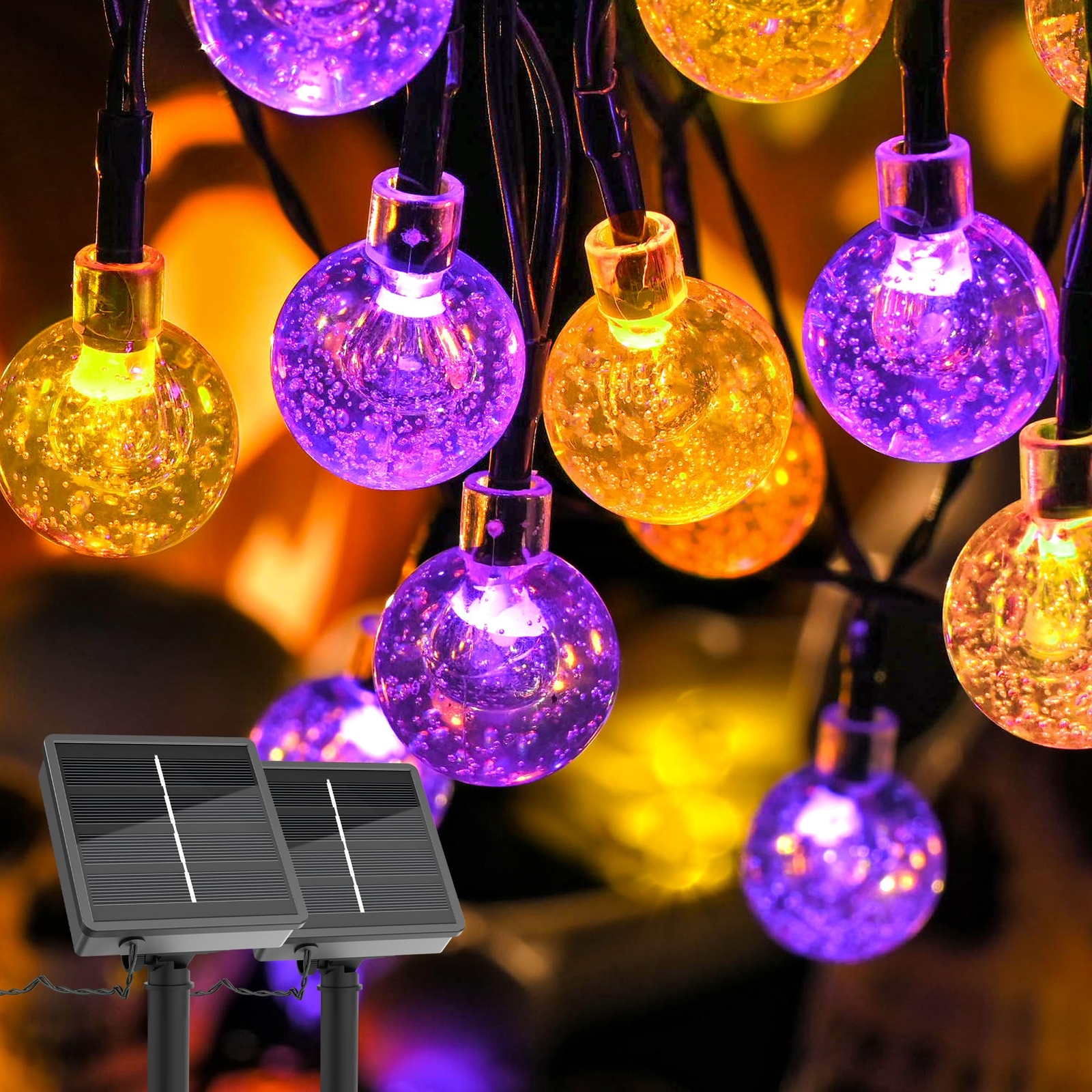 2 Pack Solar Lights Outdoor Waterproof, Total 72ft 120 LEDs Crystal Globe Lig...