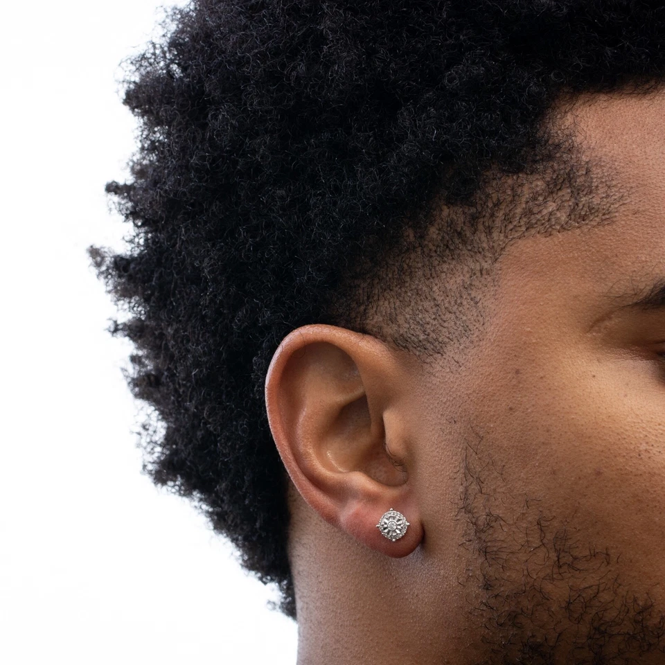 Men's 14K White Gold 0.28 Ct Round Natural Diamond Screw Back Stud Earrings - Image 3 of 4