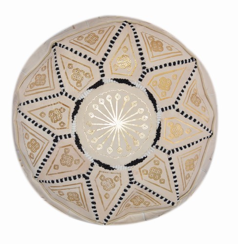 Pouf Moroccan Hassock Leather Round Ottoman Foot-stool Pouffe Medium Beige - Picture 2 of 4