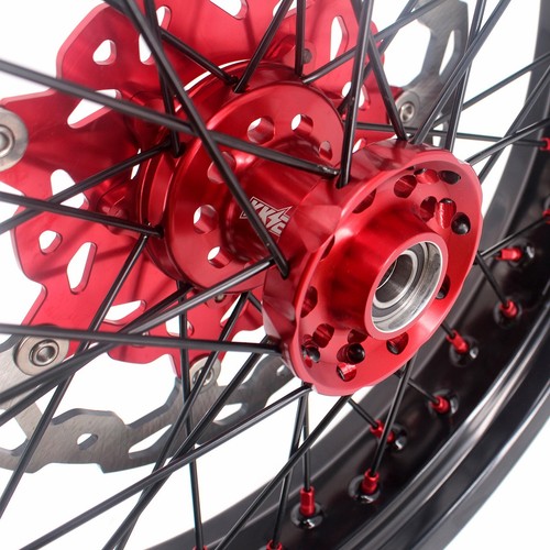 KKE 17" Supermoto Street Wheels Fit Honda XR650L 1993-2024 Red Hub Black Rims - Picture 9 of 12
