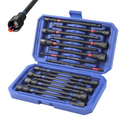 WORKPRO 16PC Magnetic Nut Driver Set Bit 6'' Long Nut Driver Metric & SAE 1/4''Hex
