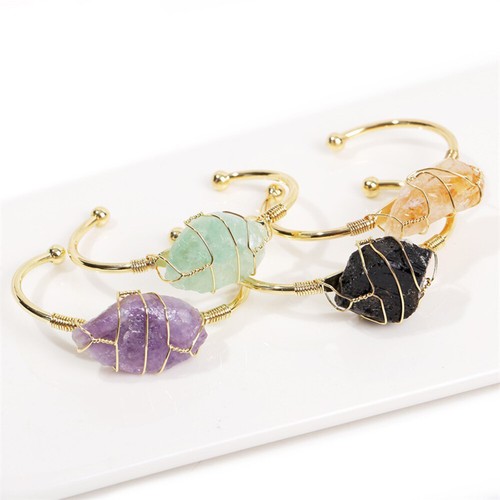 Natural Raw Healing Crystal Quartz Wire Wrap Stone Reiki Bracelets Women Jewelry - Picture 8 of 27