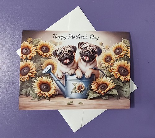 Pug Dog Mother's Day Sunflower Card